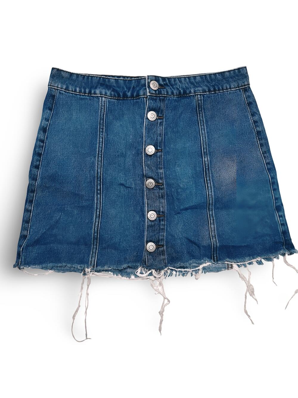 Aeropostale High Rise Button Front Raw Frayed Hem Denim Mini Skirt Size 8
